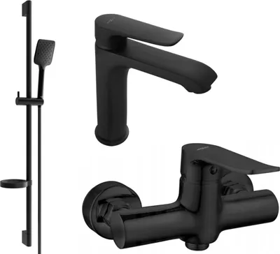 Image de Pecos DS62 SET mitigeur de lavabo + mitigeur de douche avec accessoires , noir (72704DS62-70)
