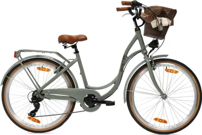Produktbild von Goetze Mood 26 Zoll City Bike, 17 Zoll ALU Tiefeinsteiger, 6-Gang Shimano Tourney, V-Bremse, LED-Beleuchtung, Gepäckträger, Korb mit Bezug