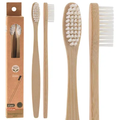 Immagine prodotto di set di 2 spazzolini da denti in bambù, lunghezza 17,5 cm