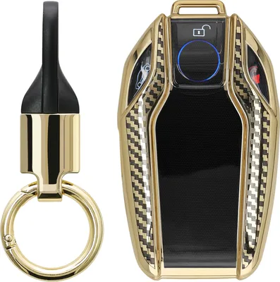 Produktbild von kwmobile Autoschlüssel Hülle kompatibel mit BMW Display Key Autoschlüssel Hülle - Schlüsselhülle mit Key Ring Anhänger - Cover Gold Schwarz