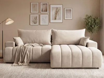 Produktbild von GrainGold Ecksofa L-Form Rechts Caleo - Ecksofa mit Schlaffunktion und Bettkasten - Moderne Ecksofa, Wohnzimmer Ecksofa - Eckcouch Beige (Komodo 11)