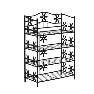 Produktbild von 4 Ebenen Schuhregal Platzsparend Blumenregal Pflanzentreppe Standregal Ständer Metall 59,5 x 30 x 92 cm Schwarz
