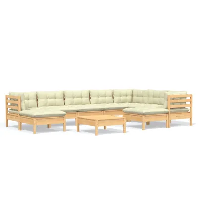 Immagine prodotto di vidaXL Set da giardino lounge da 10 pezzi con cuscini color crema in legno massello di pino