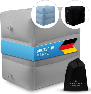 Produktbild von Feluna Aufblasbares Fußstützkissen Grau - Höhenverstellbares Reisekissen für Flugzeug, Auto & Zug - Mit 3 Kammern für Kinder & Erwachsene