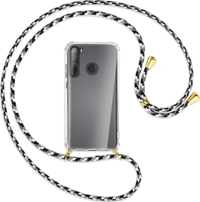 Produktbild von Handykette Backcover-Schutzhülle mit Band (Metall goldfarben) für HTC Desire 20 Pro - schwarz/grau/weiß