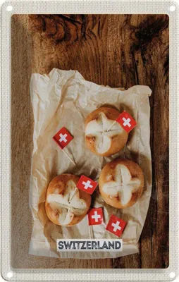 Produktbild von vianmo Blechschild 30x20 cm Schweiz Gerichte Laugenknoten Bildmotiv Reisemotiv Abenteuer Reisen Urlaub
