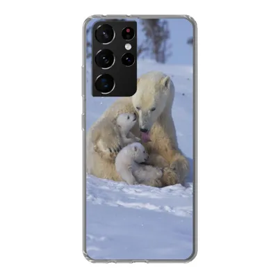 Produktbild von MuchoWow® Handyhülle Schutzhülle Hülle für Samsung Galaxy S21 Ultra Eisbären - Schnee - Weiß Silikon Softcase Handy Hülle - Mobiltelefon