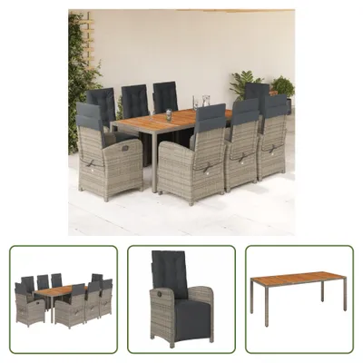 Produktbild von The Living Store 9-tlg. Garten-Essgruppe mit Kissen Grau Poly Rattan