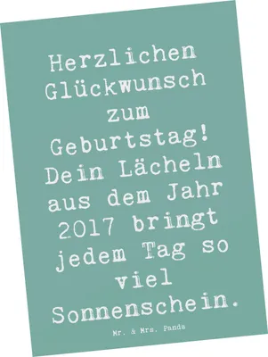 Produktbild von Mr. & Mrs. Panda Postkarte Spruch 2017 Geburtstag Lächeln - Meeresbrise - Geschenk, Handgefertigt, besonders, Ansichtskarte, Grußkarte, Geburtstagsfeier, Ansichtskarten