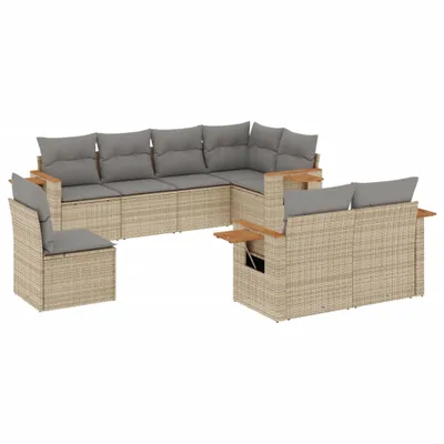 Produktbild von vidaXL 8-tlg. Garten-Sofagarnitur mit Kissen Beige Poly Rattan
