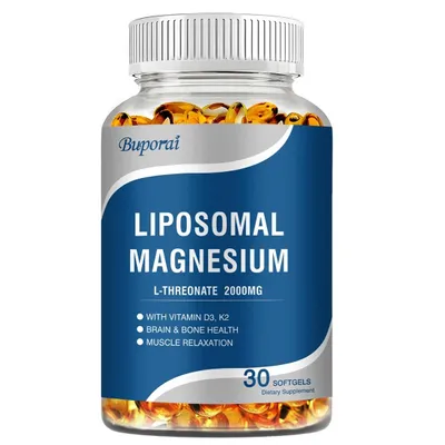 Produktbild von Liposomal Magnesium L-Threonate 2000 mg (30 Softgels) mit Vitamin D3, K2, Nahrungsergänzungsmittel, Immunsystem, Gehirn und Knochen