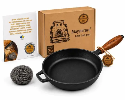 Produktbild von MAYSTERNYA Bratpfanne aus Gusseisen – ø 24 x 6 cm – Pfannen – Grillpfannen – Pfannenset – Grillzubehör – Grillgeschenk – Küchengeschirr – Schwarz