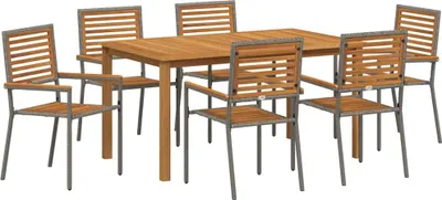Zdjęcie produktu dla Zestaw do jadalni w ogrodzie 7 pcs Szary Lite Drewno Akacji