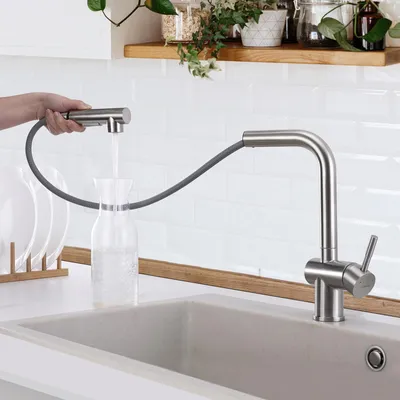 Produktbild von Spültischarmatur mit 3 Strahlarten & Schaber, Lonheo Wasserhahn Küche, 304 Edelstahl Küchenarmatur, Ausziehbar 40cm, 360° Drehbar, Gebürstet