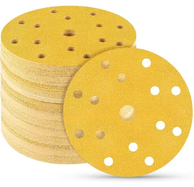 Obrázek produktu pro Brusné kotouče 150 mm, suchý zip, zrnitost 100, 15 otvorů, 50 kusů, pro excentrické brusky, vhodné pro dřevo, kov a barvy