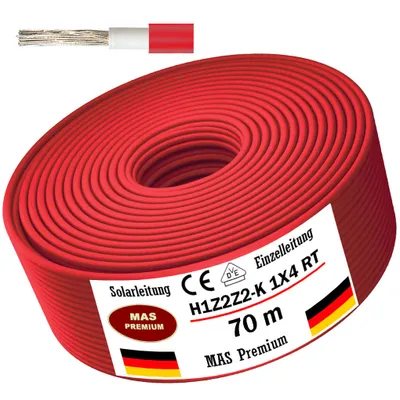 Image de 70m de câble solaire Câble solaire H1Z2Z2-K 4 mm² Rouge Photovoltaïque Sans halogène