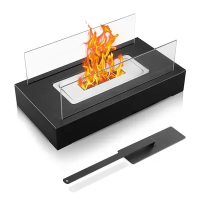 Produktbild von Tischkamin für Indoor und Outdoor mit Löschgerät und Sicherheitsglas Bioethanol Tischkamin Tischfeuer Terrassenfeuer Schwarz