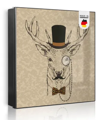 Produktbild von banjado Schlüsselkasten aus Metall, 30x30cm groß mit 32 Haken, als Magnettafel nutzbar, Korpus schwarz, Anschlag links, Direktor Hirsch [SKG2 12098]