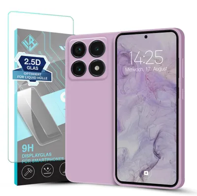 Produktbild von Hülle für Xiaomi 14T Pro mit 9H Displayglas Displayschutz Case Cover Bumper Smartphone Softgrip Schutzhülle Farbe: Lila