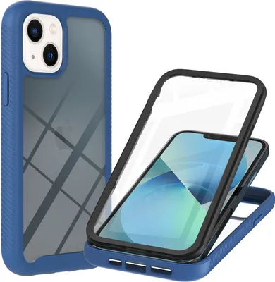 Produktbild von iPhone 14 Hülle, 360° Rundumschutz Transparent Zurück TPU Bumper Rutschfest Stoßfest Handyhülle mit Integriertem Displayschutz für iPhone 14 Blau