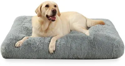 Image de Grand panier pour chien, lavable, coussin en peluche, 90 x 60 cm, gris, antidérapant