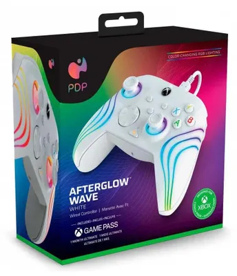 Produktbild von PDP Afterglow Wave Kabelgebundener Controller: White Für Xbox Series X|S, Xbox One und Windows 10/11, Gamepad, PC, Xbox Series S, Xbox Series X, D-Pad, Menü-Taste, Schaltfläche Teilen, Analog / Digital, Rot/Grün/Blau, Kabelgebunden