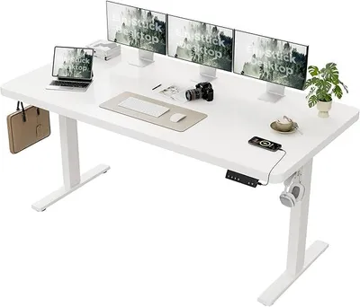 Image de Bureau réglable en hauteur avec 2 moteurs, capacité de charge de 120 kg | Plateau de bureau de 25 mm, bureau électrique de 160 x 80 cm, 4 positions de mémoire, bureau debout pour le télétravail, blanc