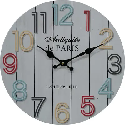 Image de Rebecca Mobili Horloge murale en bois blanc avec chiffres colorés Ø 33,8 cm