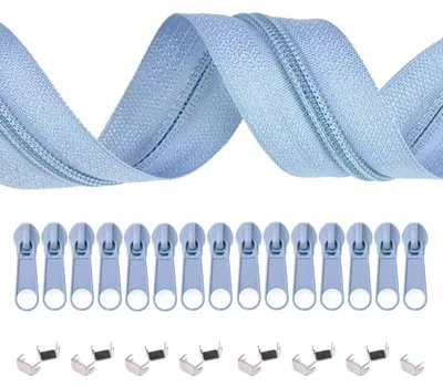 5m Endlos-Reißverschluss 3mm mit 10 Zippern und 15 Endstücke pastellblau