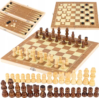 Produktbild von 3-in-1 Holz Brettspiel Set – Schach, Dame und Backgammon – Für Kinder und Erwachsene