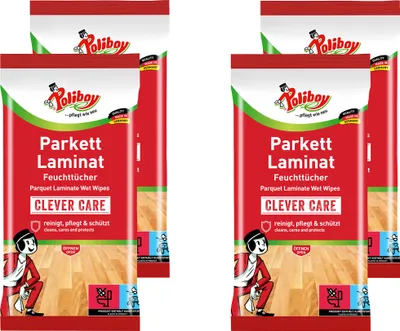 Produktbild von Poliboy Parkett & Laminat Feuchttücher - gründliche, schnelle Reinigung speziell für Parkett- und Laminatböden - 4 x 15 Tücher