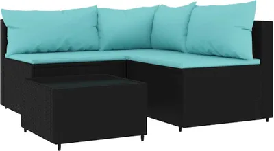 Produktbild von vidaXL 4-tlg. Garten-Lounge-Set mit Kissen Schwarz Poly Rattan