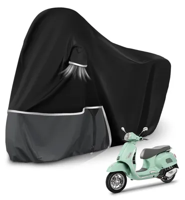 Obrázok produktu pre Ochranný obal na motocykel, určený na vonkajšie použitie, pre modely Piaggio Vespa GTV, GTS, GT60/125/200/250/300 (bez úložného priestoru), vodotesný, vyrobený z 420D Oxford materiálu, farba: čierna a tmavosivá