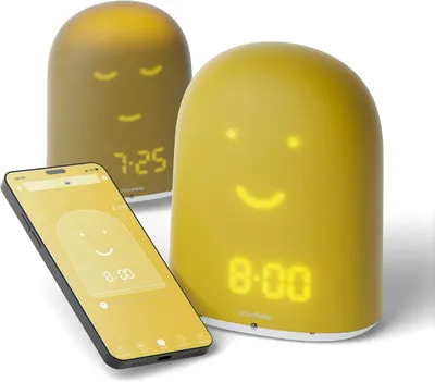 Obrázok produktu pre Detský monitor s funkciou budenia, monitorovania spánku a detekcie hluku – 5 v 1: nočná lampička, Bluetooth reproduktor, alarm. Farba: žltá