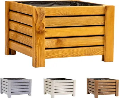 Produktbild von Blumenkasten aus Holz - Quadratisch Hellbraun 38x38x25cm - Pflanzkasten in 4 Farben und 2 Größen