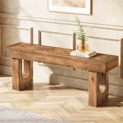 Produktbild von Massivholzbank für den Eingangsbereich, 119 cm lange Landhaus-Eingangsbank mit stabilen Beinen, schmale rustikale Bank am Fußende des Bettes für Flur