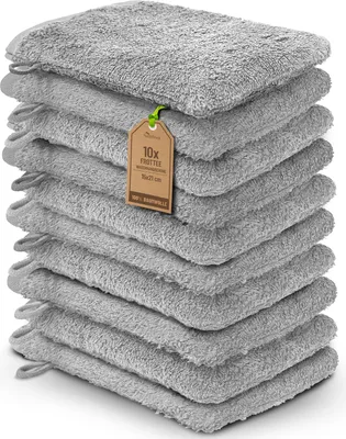 Produktbild von Frottier Waschhandschuhe 10er Pack 15x21cm, 100% Baumwolle, Silber grau