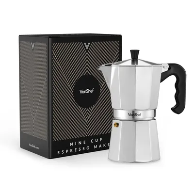 Produktbild von VonShef 9 Tassen Espressokocher für den Herd, 450 ml Mokka Kanne aus Aluminium