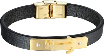 Produktbild von Karisma Männer Lederarmband Edelstahl Anker Platte Maritim Länge 21cm - Gold
