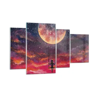 Produktbild von Bilder auf glas - 4 Teile - Mond Schaukel Frau - 120x70cm - Glasbilder - Wandbilder - Bilder - zum Aufhängen bereit - Wanddekoration aus Glas - Glas Bilder - Wandbild auf Glas - GDL120x70-5095