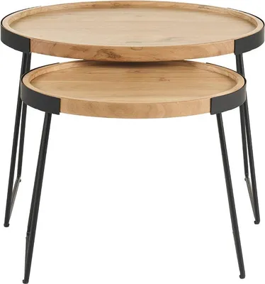 Produktbild von Miliboo - Verschachtelungs-Couchtische aus Metall und massivem Akazienholz ELAVO
