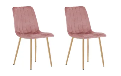 Image de lot de 2 chaises rembourrées Chaise de salle à manger Chaise de salon rembourrée, 2x rose avec pieds noirs