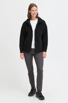 Produktbild von OXMO OXTovine Damen Teddy-Jacke Übergangsjacke Jacke mit Stehkragen Eingrifftaschen Reißverschluss Loose fit