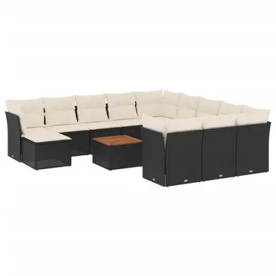 Produktbild von vidaXL 13-tlg. Garten-Sofagarnitur mit Kissen Schwarz Poly Rattan