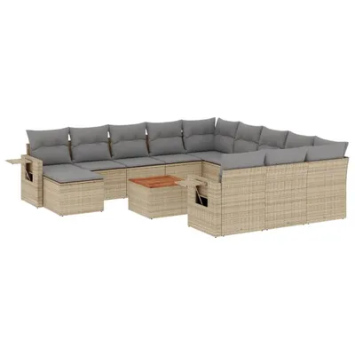Produktbild von vidaXL 13-tlg. Garten-Sofagarnitur mit Kissen Beige Poly Rattan