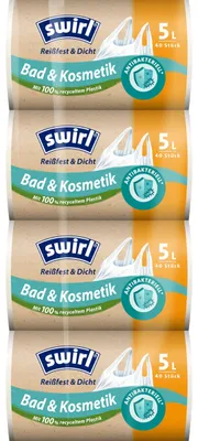 Produktbild von Swirl reißfeste Müllbeutel 5 l, tropfsichere Kosmetik-Müllsäcke, 4 x 40 Beutel