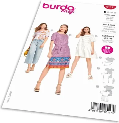 Obrázek produktu pro Střih Burda 6117 - Tričkové šaty, krátké tričko, crop top