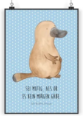 Produktbild von Mr. & Mrs. Panda Bild Schnabeltier Mut DIN A3 - Blau Pastell - Geschenk, Weltreise, wanddeko, Meer, Training, Wanddekoration, Neustart, Wandbild, Lebensweisheit, Plakat