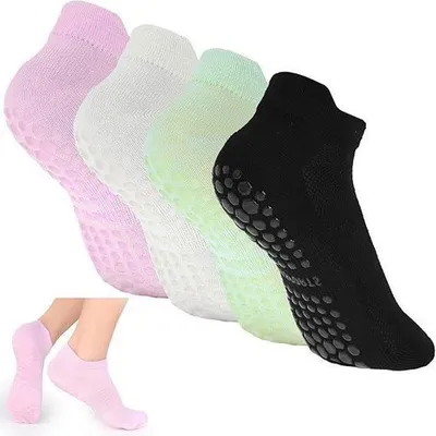 Produktbild von Paar rutschfeste Pilates-Socken für Damen mit Noppen, transparente Yoga-Socken, geeignet für Krankenhaus und Training