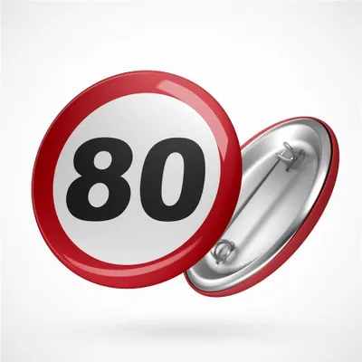Produktbild von Huuraa Button Achtung 80 Geschenk Ansteck Pin Größe 59mm Achtung 80 Präsent